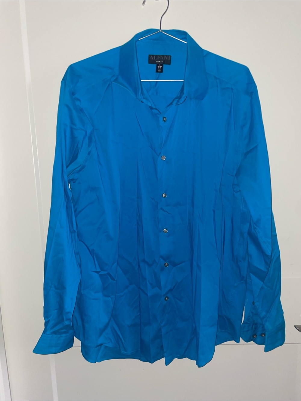 Alfani Slim Fit Vibrant Turquoise Satin Button-Down Shirt